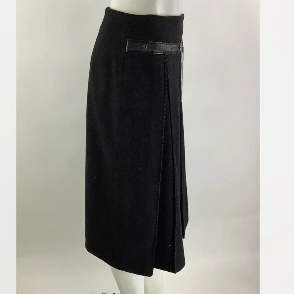 Vintage Forwear New York Sz 2 Flare Pleated Skirt Black Polyamide Belt Detail